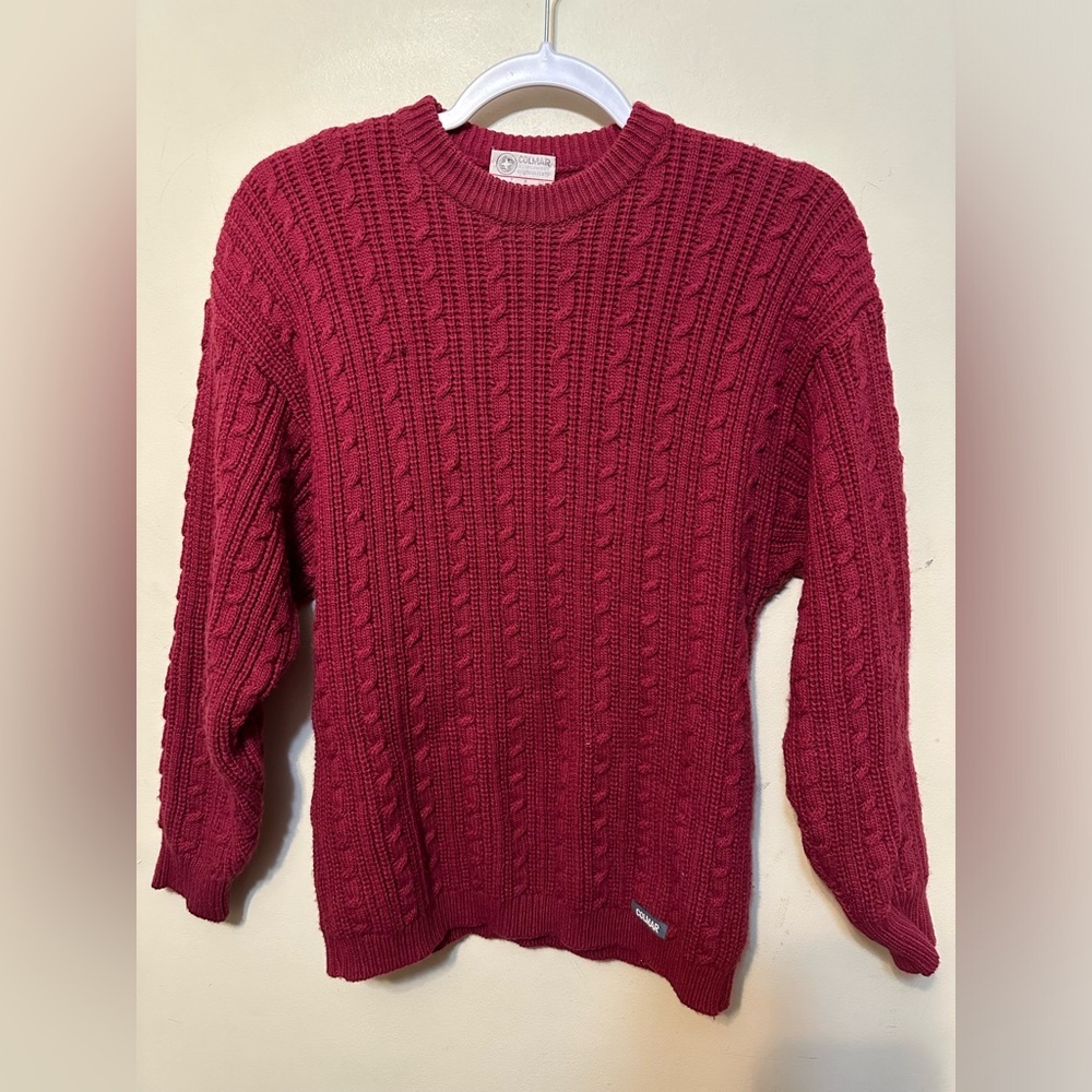 Colmar VTG Cable Knit Wool Crew Neck Sweater‎ Wine Color Size 4 80’s 90’s Italy